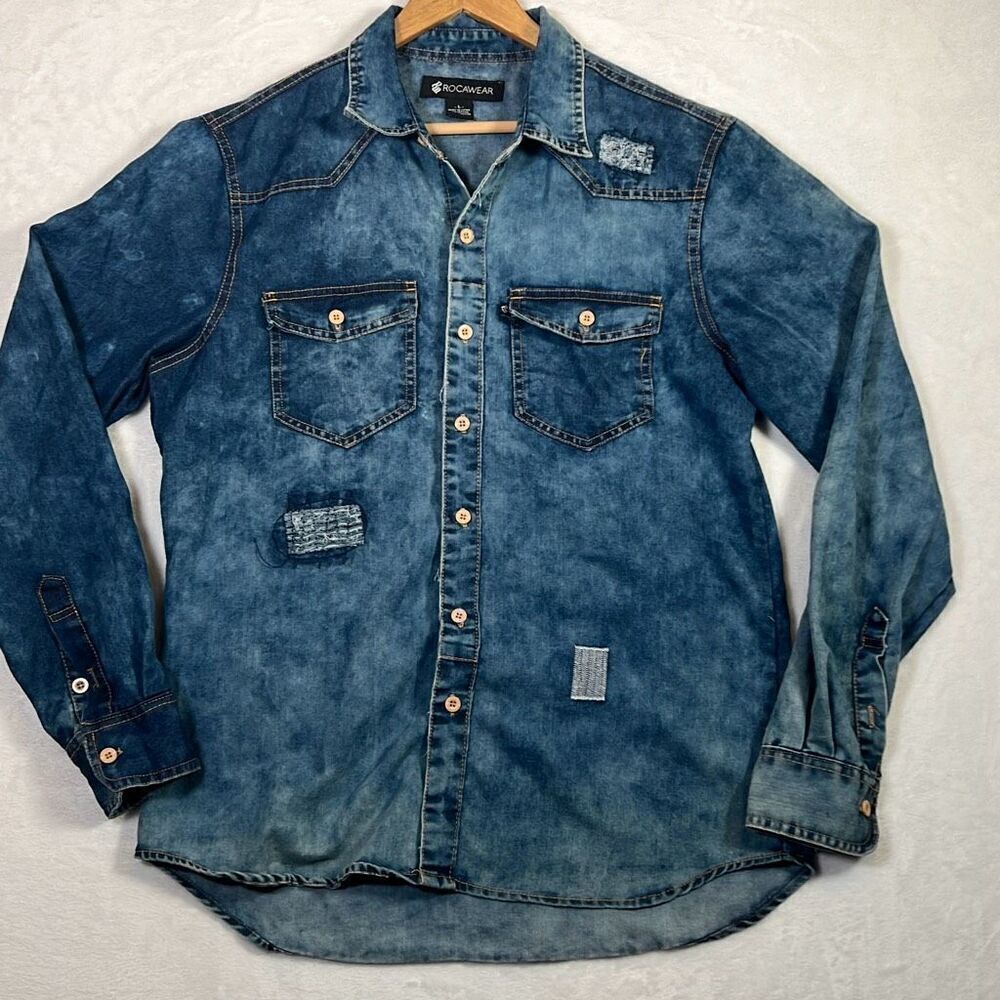 Vintage Rocawear button down denim acid wash long sleeve shirt‎ Men Large